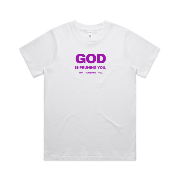 GOD IS PRUNING YOU WOMENS'S TEE | PURPLE PRINT Thumbnail