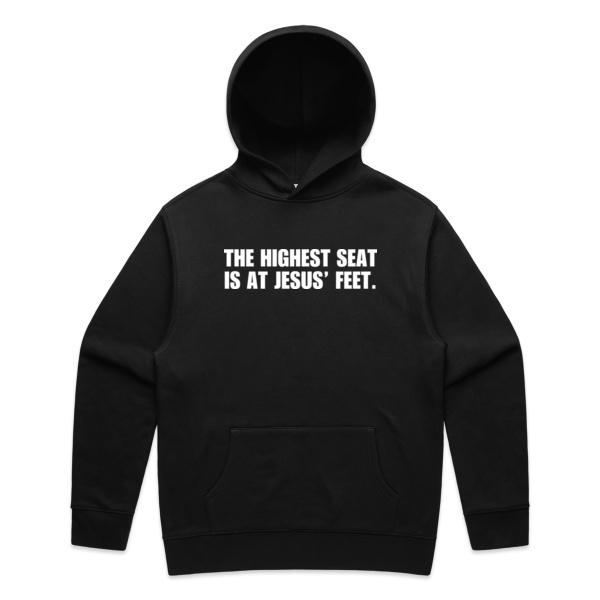 THE HIGHEST SEAT MEN'S HOOD | WHITE PRINT Thumbnail