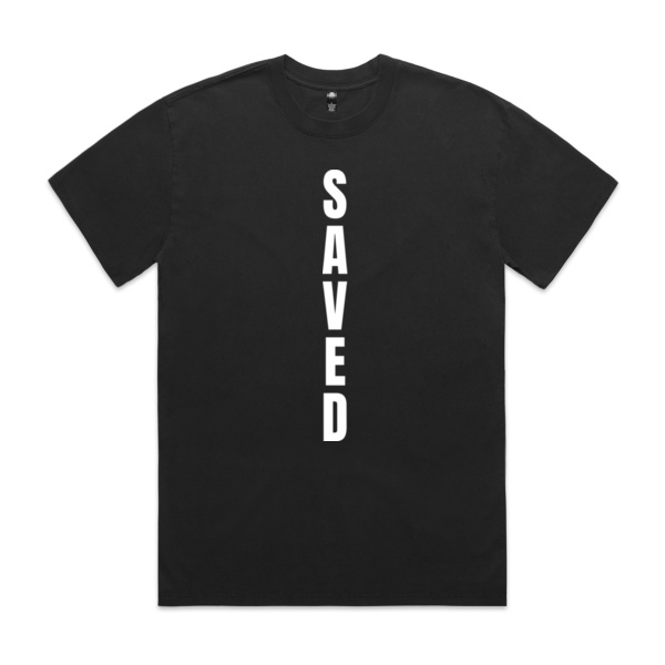 SAVED MEN'S FADED TEE (HEAVY) | WHITE PRINT Thumbnail