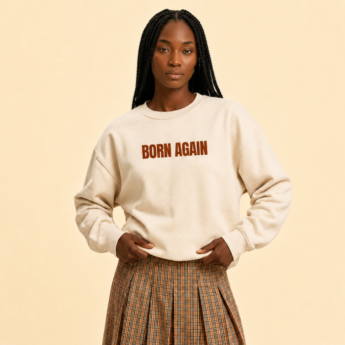 WOMEN'S BORN AGAIN CREWNECK | MAROON PRINT Thumbnail