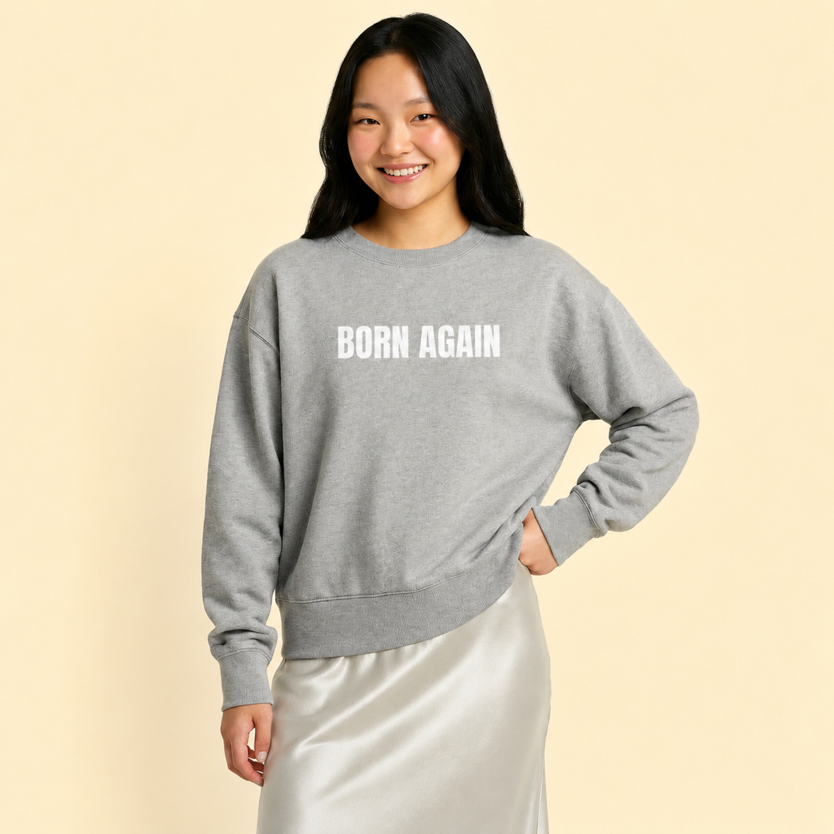 WOMEN'S BORN AGAIN CREW | WHITE PRINT Thumbnail