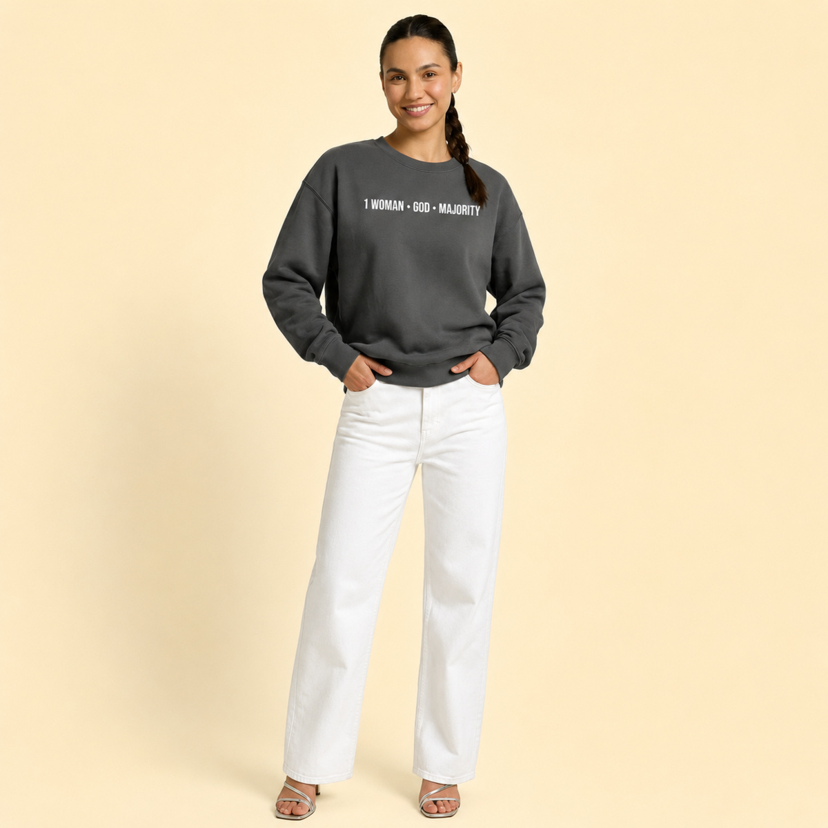 ONE WOMAN WITH GOD CREWNECK | WHITE PRINT Thumbnail