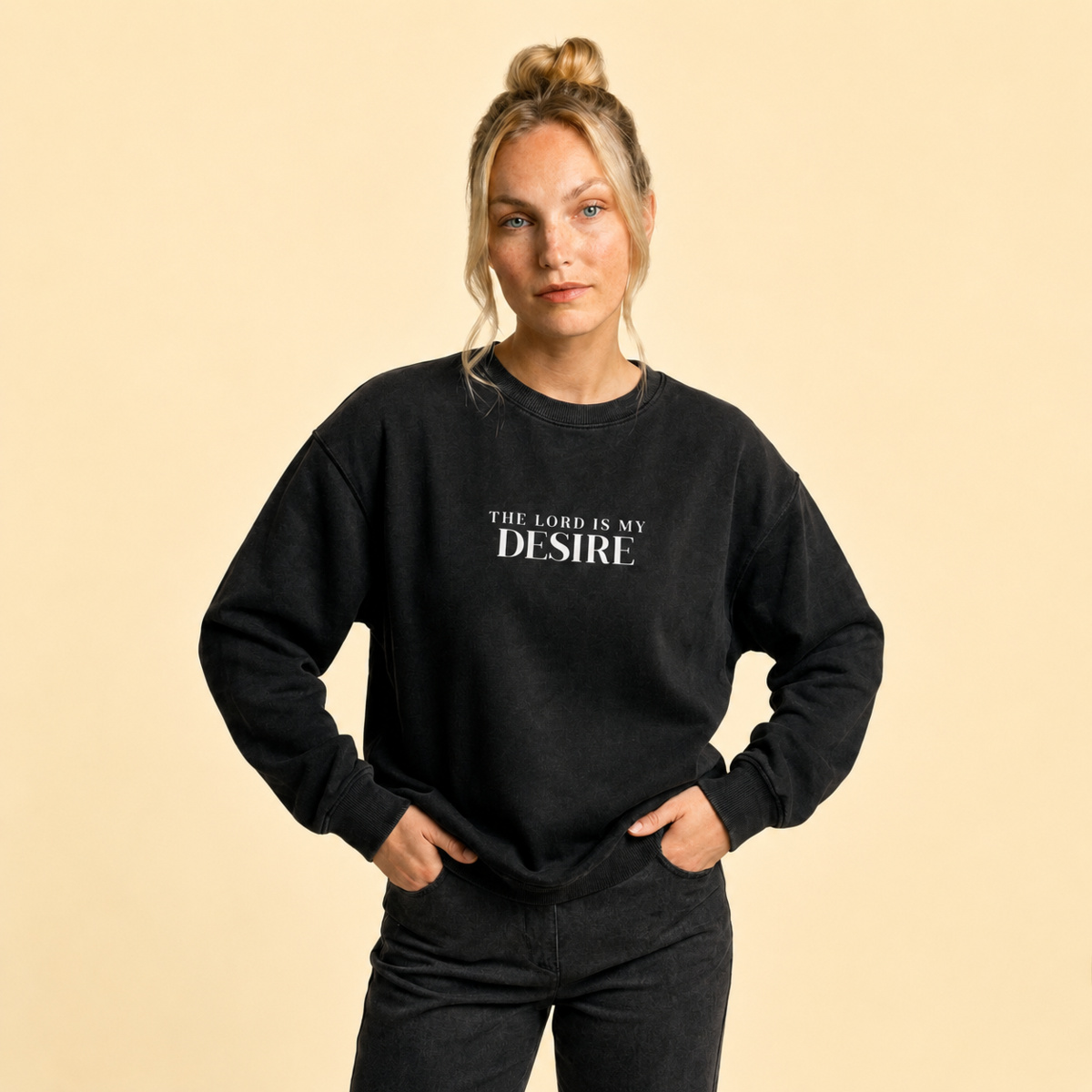WOMEN'S MY DESIRE FADED CREWNECK | WHITE PRINT Thumbnail